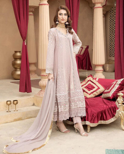 "Pure Bamber Chiffon Embroidered Maxi Set"